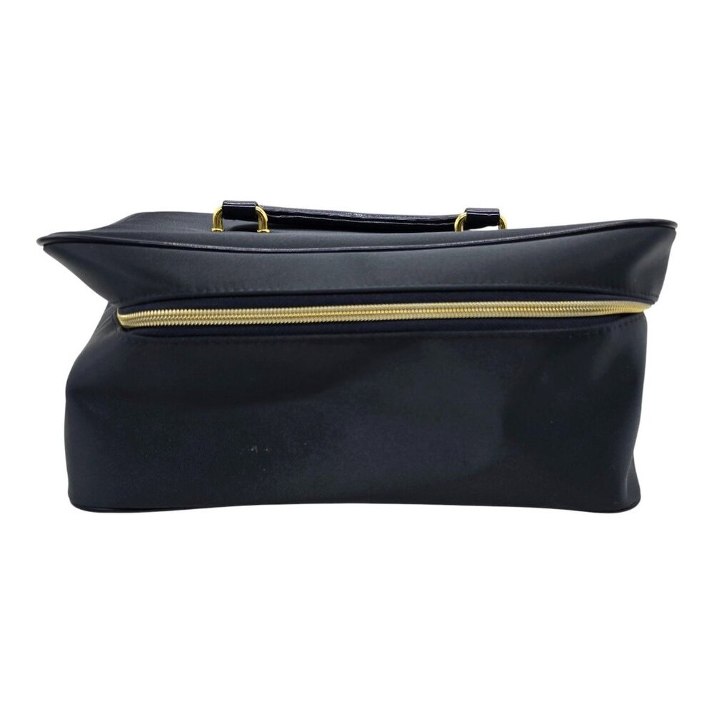 Sleek Black Satin Estee Lauder Cosmetic Travel Bag With Gold Zipper & Handle